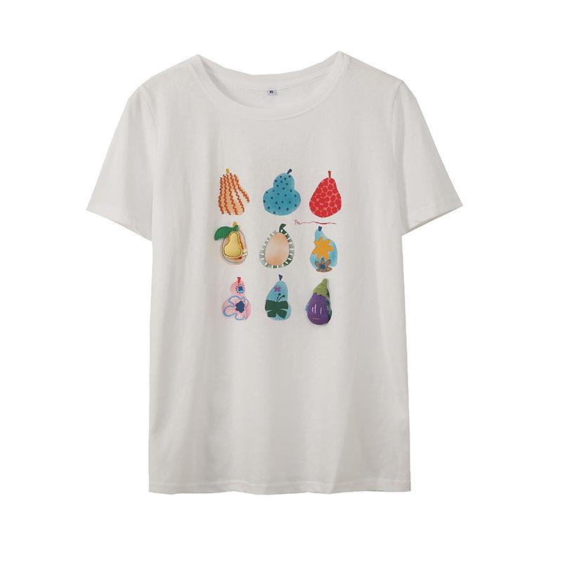 Large size women's creative three-dimensional cartoon fruit printing T-shirt summer loose age-reducing top 262801