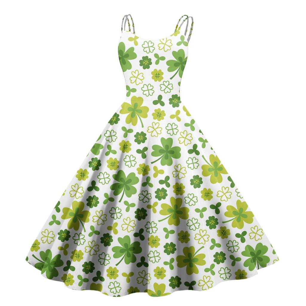 Women's Fashion St. Patrick's Day Print Sexy Off Shoulder Vintage Dress