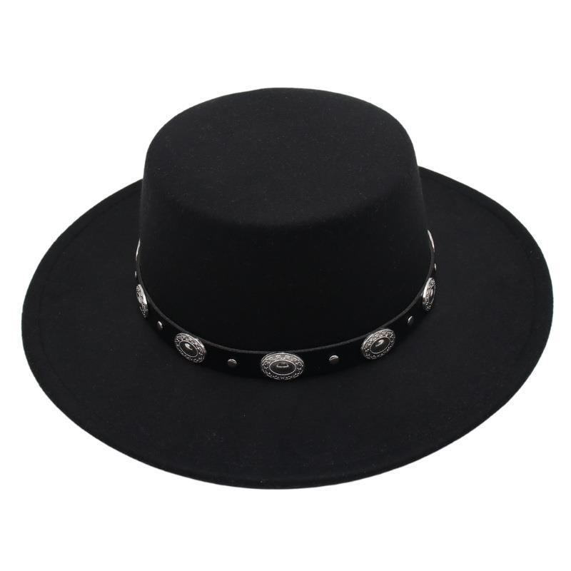 French Jazz Hat Hepburn Style Sun Hat Party Top Hat Temperament Woolen Hat Flat Top Felt Hat Big Brim