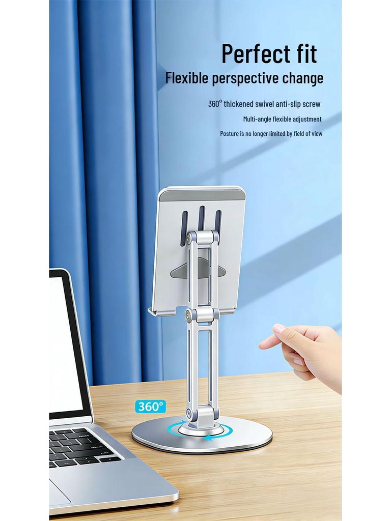 Foldable Metal Phone & Tablet Stand: Adjustable Height, 360° Rotation