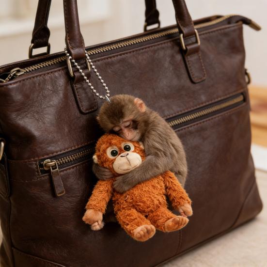 Monkey Keychain 2D Acrylic Cute Monkey Holding Plush Toy Hanging Pendant for Backpack Purse Car Keys Aceessory