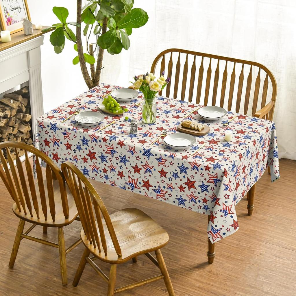 4th of July Tablecloth for Table Decorations Patriotic Star Strips Pattern Table Cloth Independence Day Memorial Day Party Decor