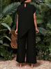 Women's Casual Asymmetrical Hem Two-Piece Set: Solid Color Top and Pants