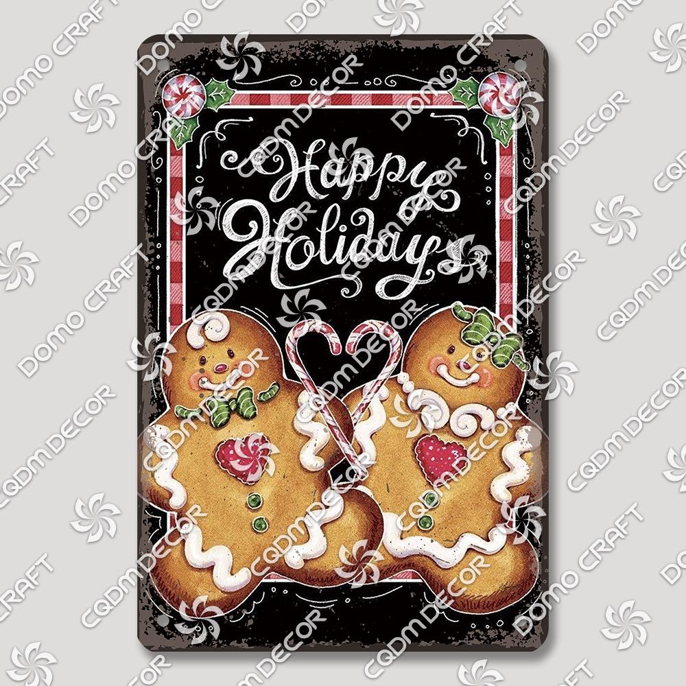 Merry Christmas Hot Cocoa Chocolate Poster Tin Signs Retro Elk Santa Claus Cookies Metal Plate Cafe Kitchen Home Decor Gift