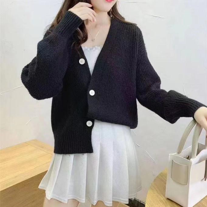 Women's Trendy V-Neck Knit Cardigan: Spring & Autumn Long Sleeve Loose Sweater in Candy Colors
