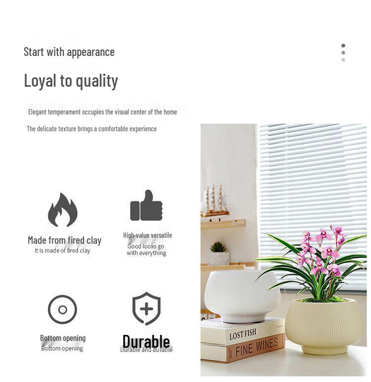 Ceramic Flower Pot with Tray for Orchids and Succulents