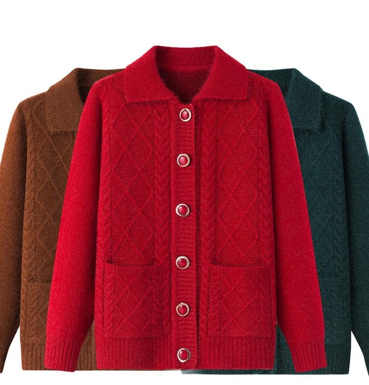 Cardigan Lungo Lavorato A Maglia Per Donna Anziana – Ricamo Floreale, Scollo A V, Morbido E Caldo, Primavera/Autunno, Taglie Forti