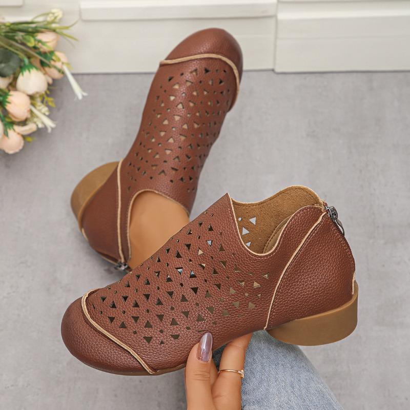 Fashion 2025Summer New Hollow Sandals for Jurgen Leather Retro Style Soft Women's Shoes Thick Heel Breathable Mid-high Heel Single Shoes