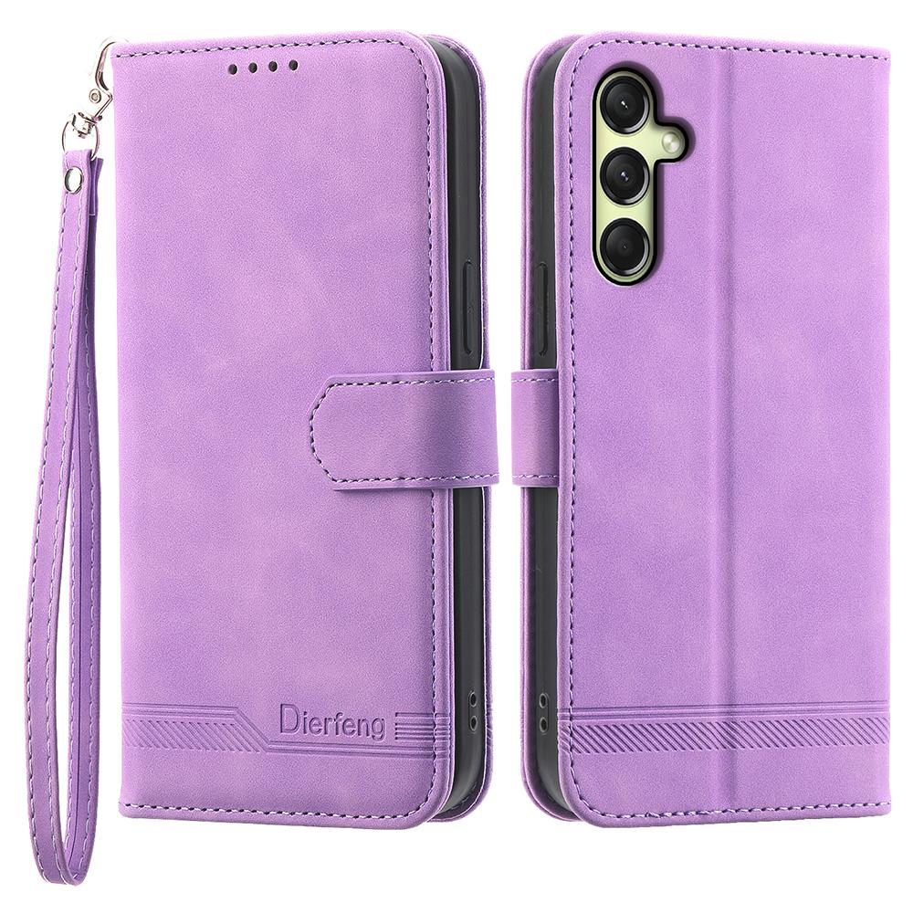 

DIERFENG DF-03 For Samsung Galaxy A26 5G Leather Case Lines Imprint Wallet Phone Cover Purple