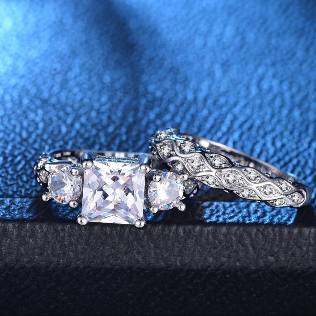 Women'S Ring Pattern Zircon Copper Couple Combination Ring