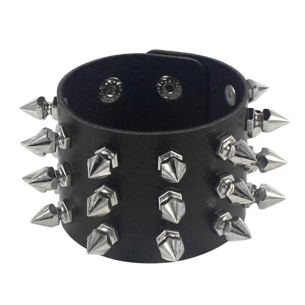 2025 Pu Leather Studded Bracelet Choker Punk Spike Rivets Cuff Black Wristband Adjustable Cuff Bangle