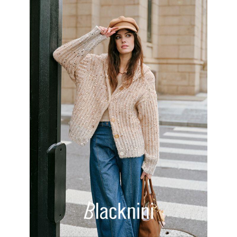 Blacknini Yin Huafu/"Gold Ingot" German Machine-Made Ingot Needle Mohair Wool Hooded Knit Cardigan
