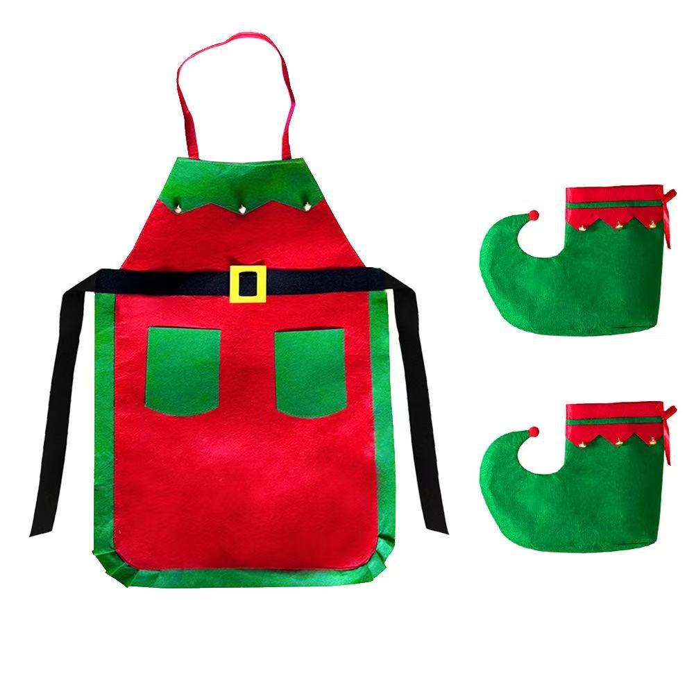 3pcs/set Christmas Kitchen Apron with Hat Fabric Holiday Cooking Aprons for Women Men Christmas Decorations Home Family Party