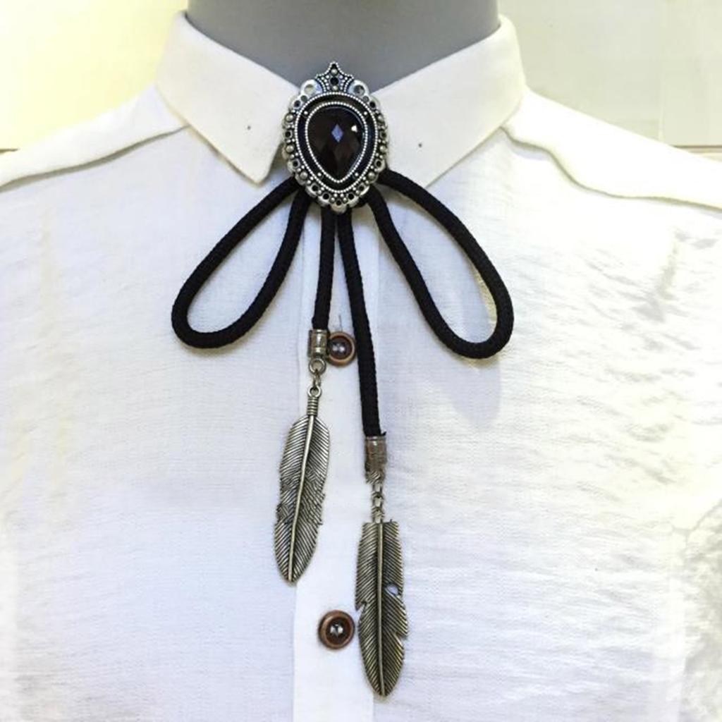 Black Rhinestone Buckle Bolo Tie for Men Women Bridegroom Wedding Necklace Western Cowboy Necktie Bolo Tie for Shirt