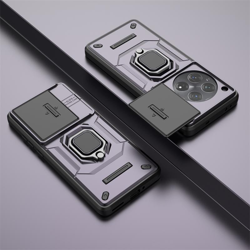 For OnePlus 12 Case Slide Push Pull Camera Protect Phone Case For One Plus 12 OnePlus12 5G Magnetic Ring Holder Armor Back Cover