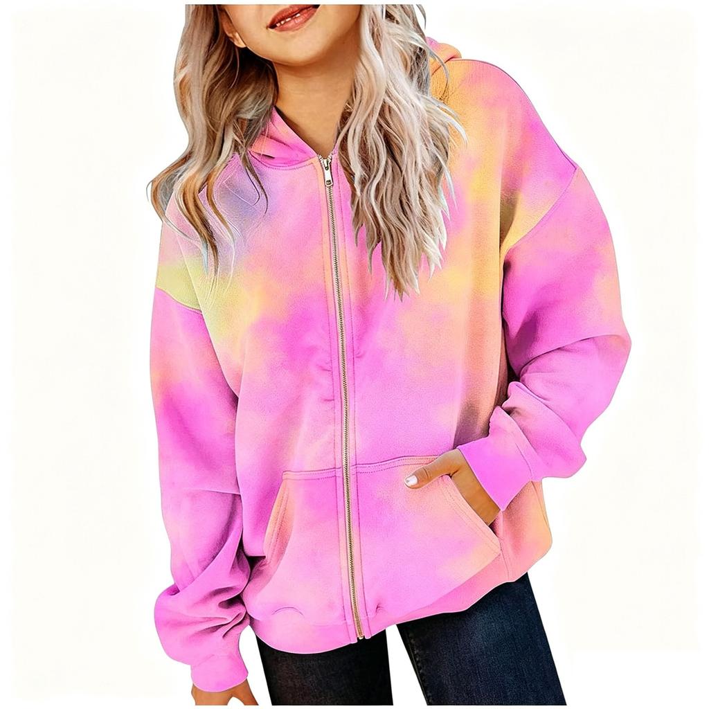 Kids Hooded Zip-Up Jacket with Gradient Print Long Sleeve Sweatshirt for Boys and Girls