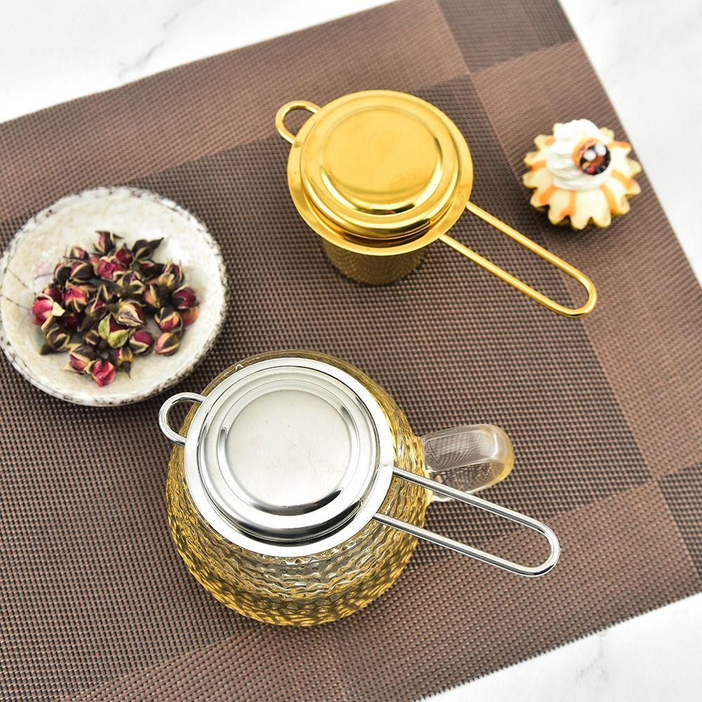 Reusable Stainless Steel Tea Strainer with Lid Loose Tea Infuser Basket Spice Filter  Kitchen