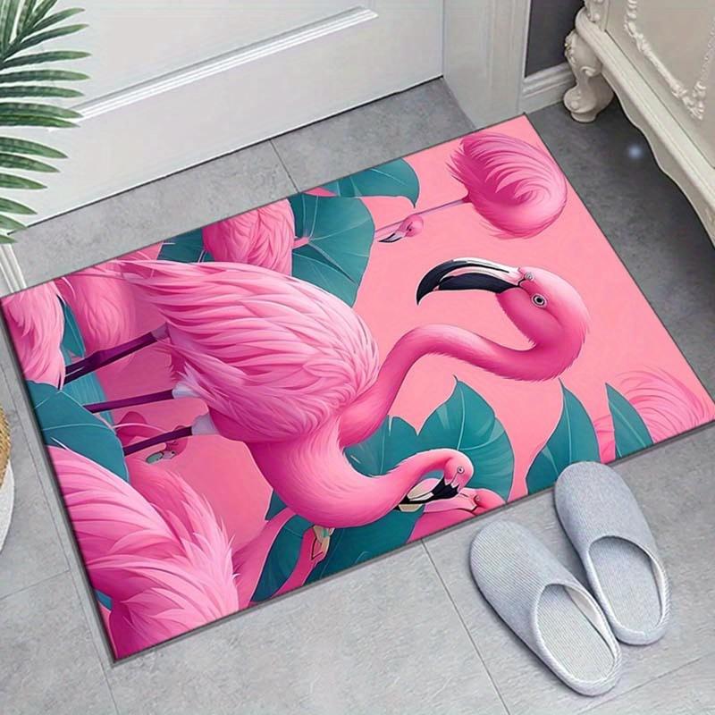 Crystal Velvet Flamingo Printed Area Rug for Bedroom And Living Room Home Decoration, Non-Slip Mat for Bedside.