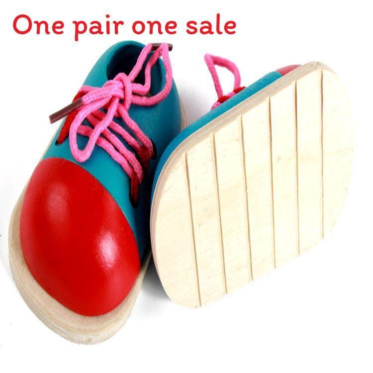 

Wooden Baby Shoe Toy For Kids Learning Lacing Skills And Handeye Coordination