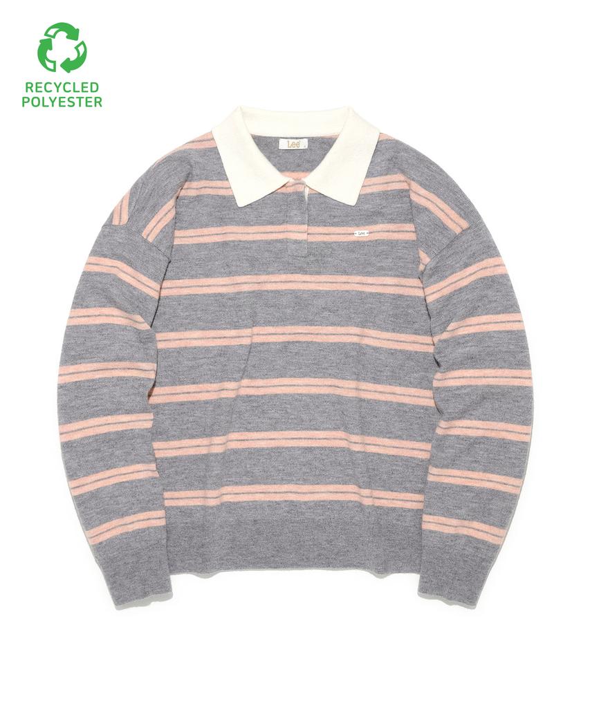 LEE Women'S Collared Stripe Knit Gray