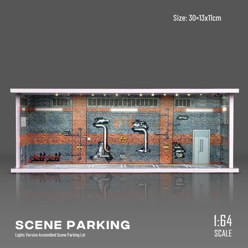 1:64 Scale Miniature Parking Garage Model with Lights and PVC Assembly