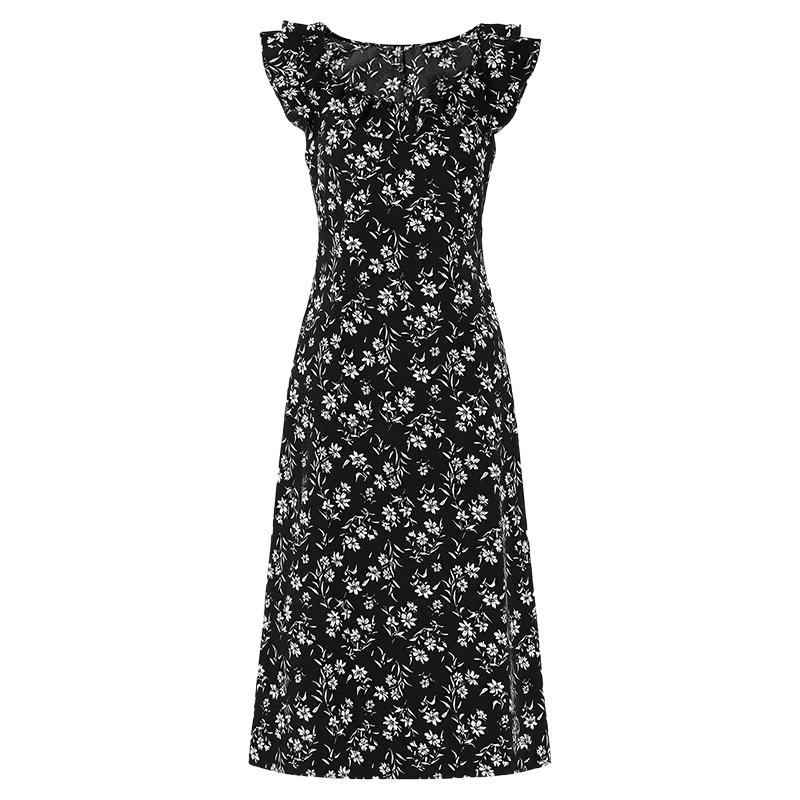 

Elegant Square Neck Floral Midi Dress S