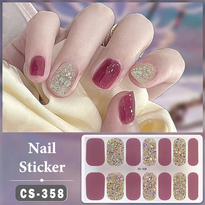No Baking Lamp Waterproof Nail Wraps Full Cover Nail Stickers Solid Color 14 Nails/Set Multi Color Nail Art Look Patch Firm