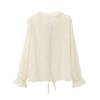Women's White Ruffled Semi-Transparent Round Neck Tie Long Sleeve Layered Shirt - New French Autumn Design