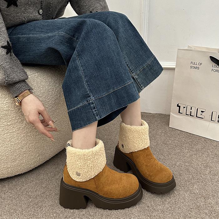Women's Fur Mouth Lightweight Thick Sole Winter Insulated Fur One Snow Boots Anti-slip Cushioning Wear-resistant Casual Sports Cotton Boots