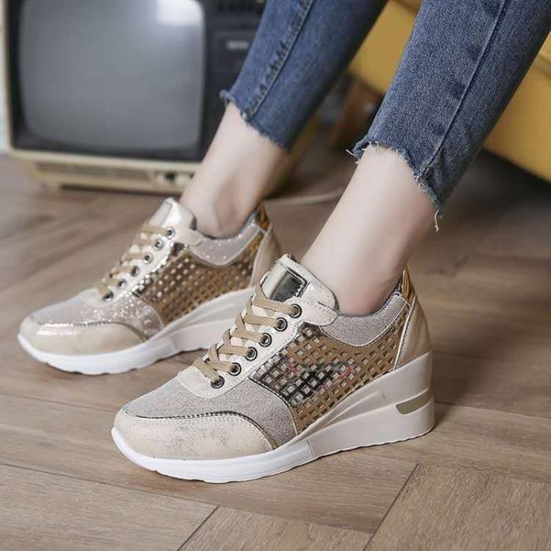 Wish women's shoes summer new large size lace-up leopard print heel casual sports shoes
