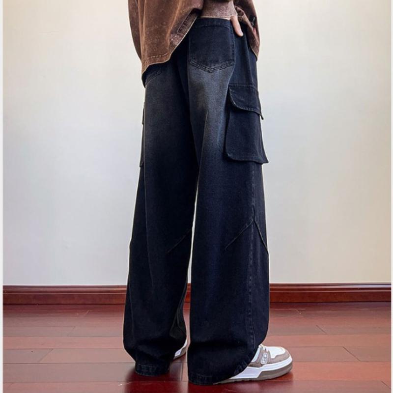 Tooling Jeans Men s Spring and Autumn American Retro High Street Ruffian Handsome Casual Loose Jeans Stylish Baggy Silhouette Pants M