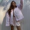VAYLA Floral Printed Women's Cardigan Cute Lace up Pink Women Coat Casual Loose Autumn Warm Coats Fashion New Ladies Coats Outerwear