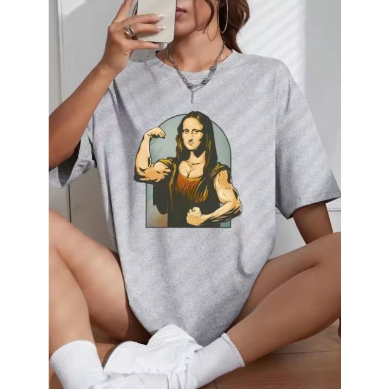

Playing Pranks on Mona Lisa Fitness Print Womens T Shirt Casual TShirt Casual Short Sleeve Loose Tshirt Women Clothes S
