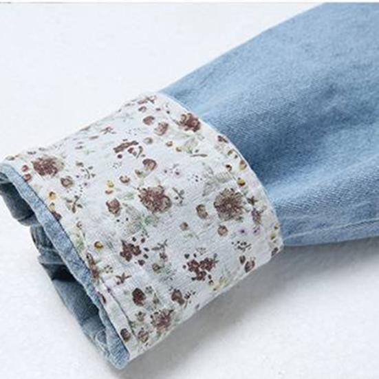 Damen Hemdmantel Revers Langarm Loose Fit Mittellanges Jeanshemd Basic Pendlerstil Oberbekleidung mit Taschen