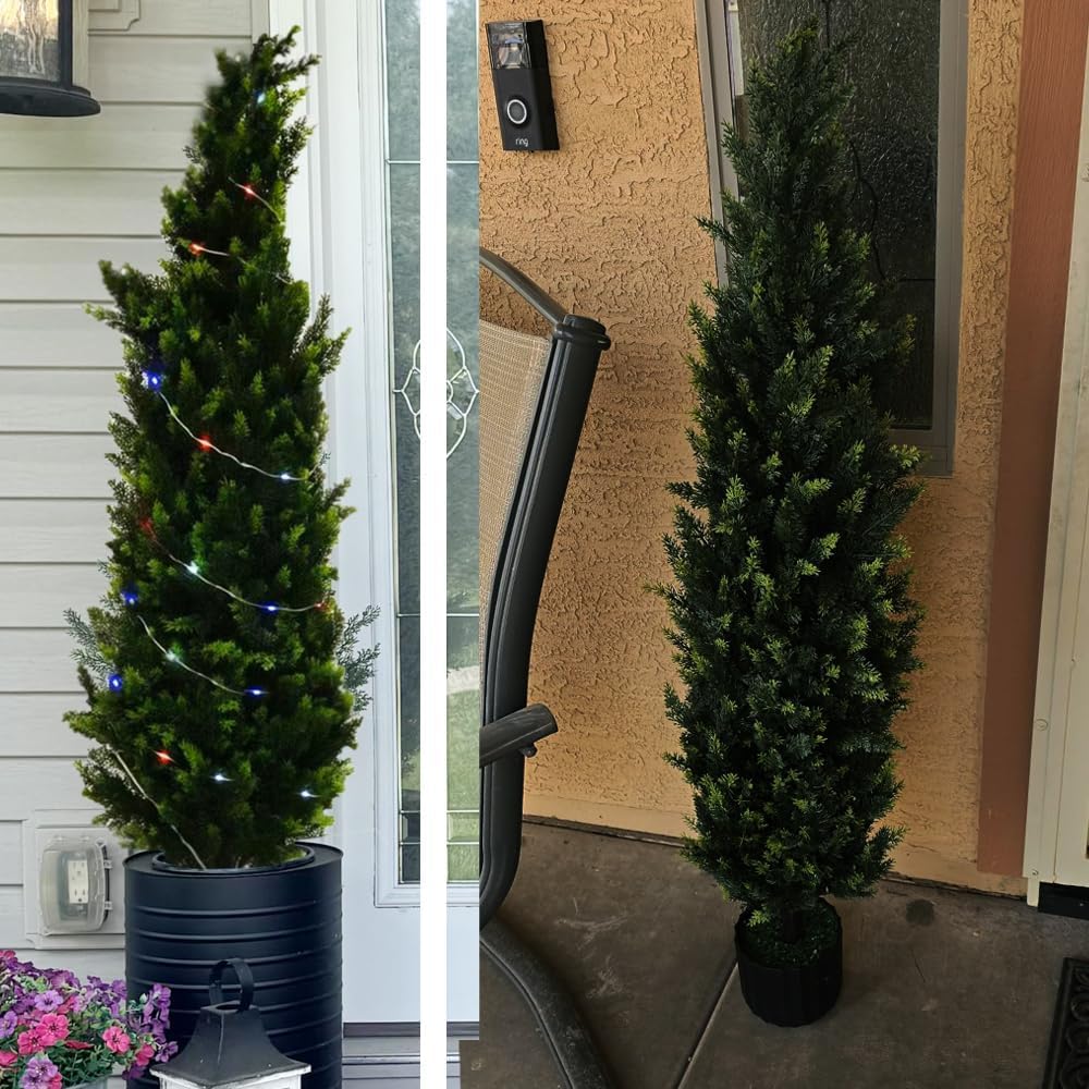 Artificial 120cm Set of Artificial Pine and Cypress Trees with Features photocatalytic realistic easy care watering and no Suitable for indoor and