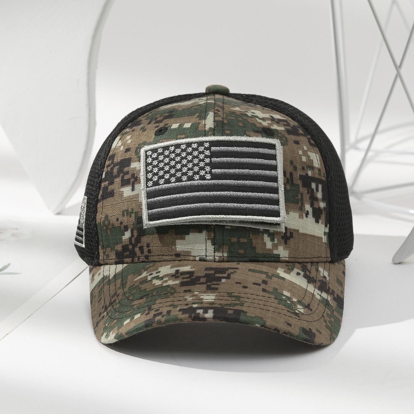 Cross-border fashion patch American flag camouflage mesh baseball cap outdoor versatile sunshade baseball cap One Size