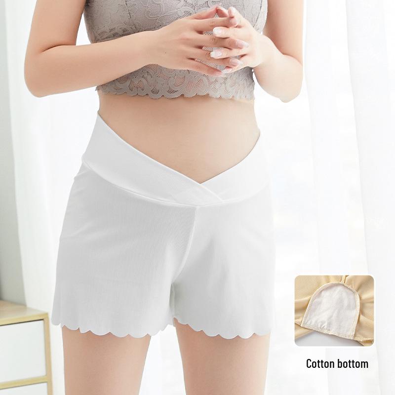 

Low Waist Maternity Cotton Safety Shorts - Summer Ice Silk, Breathable, Anti-Exposure, Abdomen Support XL [60-70 kg] белый