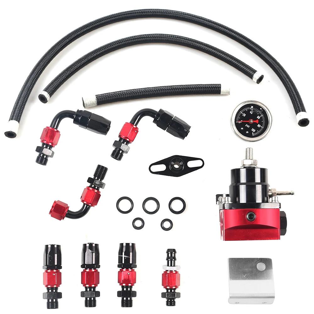 Adjustable FPR AN6 Fitting EFI Fuel Pressure Regulator For 7MGTE MKIII with Hose Line Fittings Oil 100psi Gauge Universal