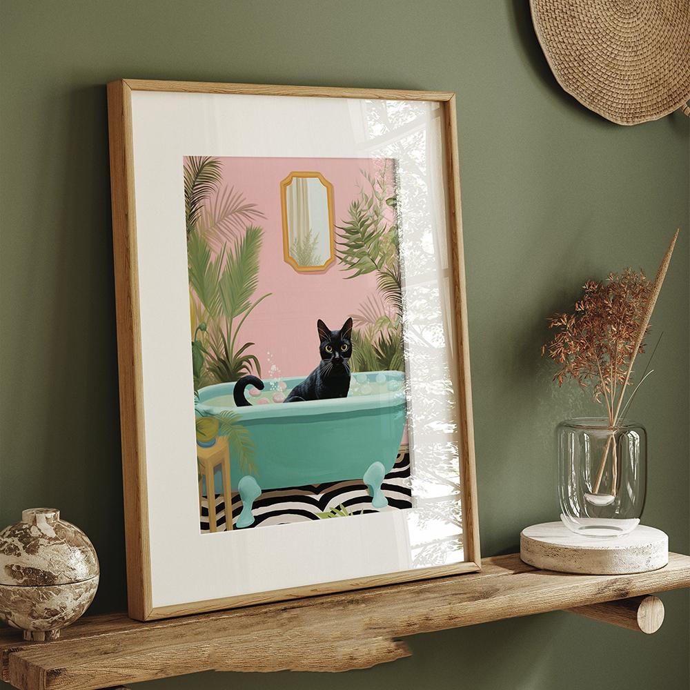 Modern Animal Cat Posters Home Decoration Funny Bathroom Canvas Prints Cute Black Cats Art Painting Wall Pictures Toilet Decor