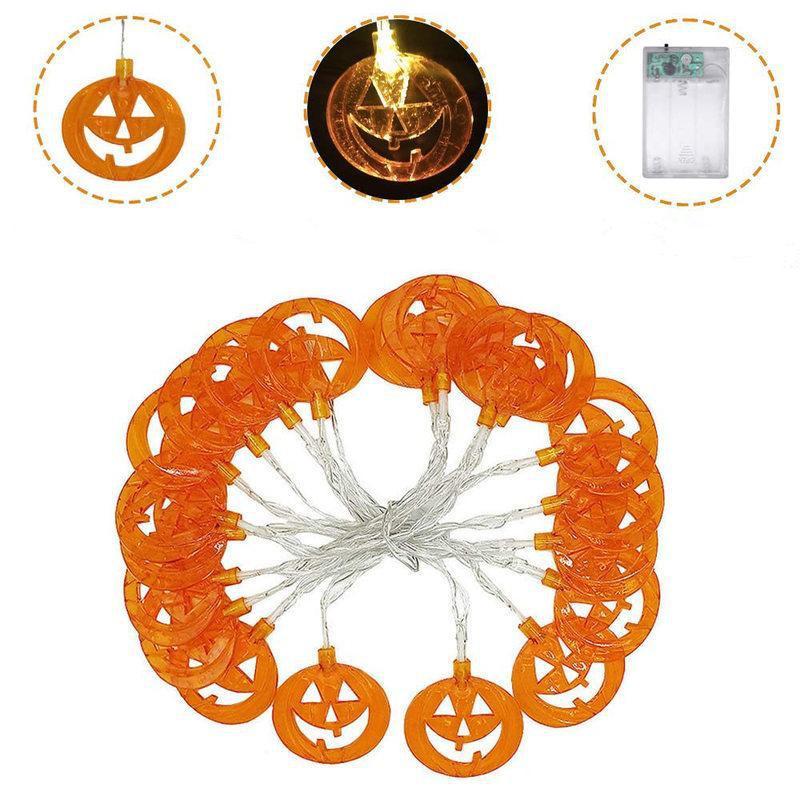 LED Halloween String Lights - Pumpkin, Ghost, Skull & Bat Decorations for Haunted House Atmosphere