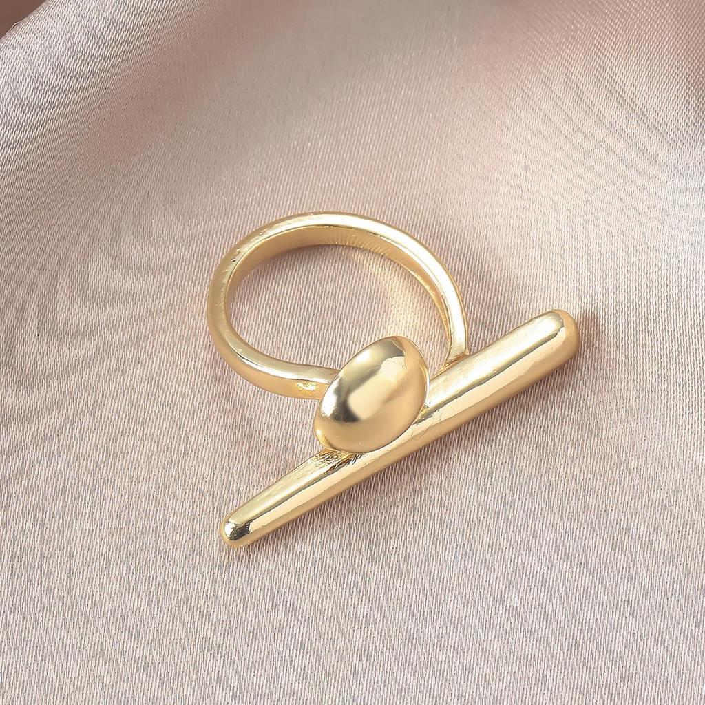 Exaggerated Glossy Geometric Metal Ring for Women – High-End French Style