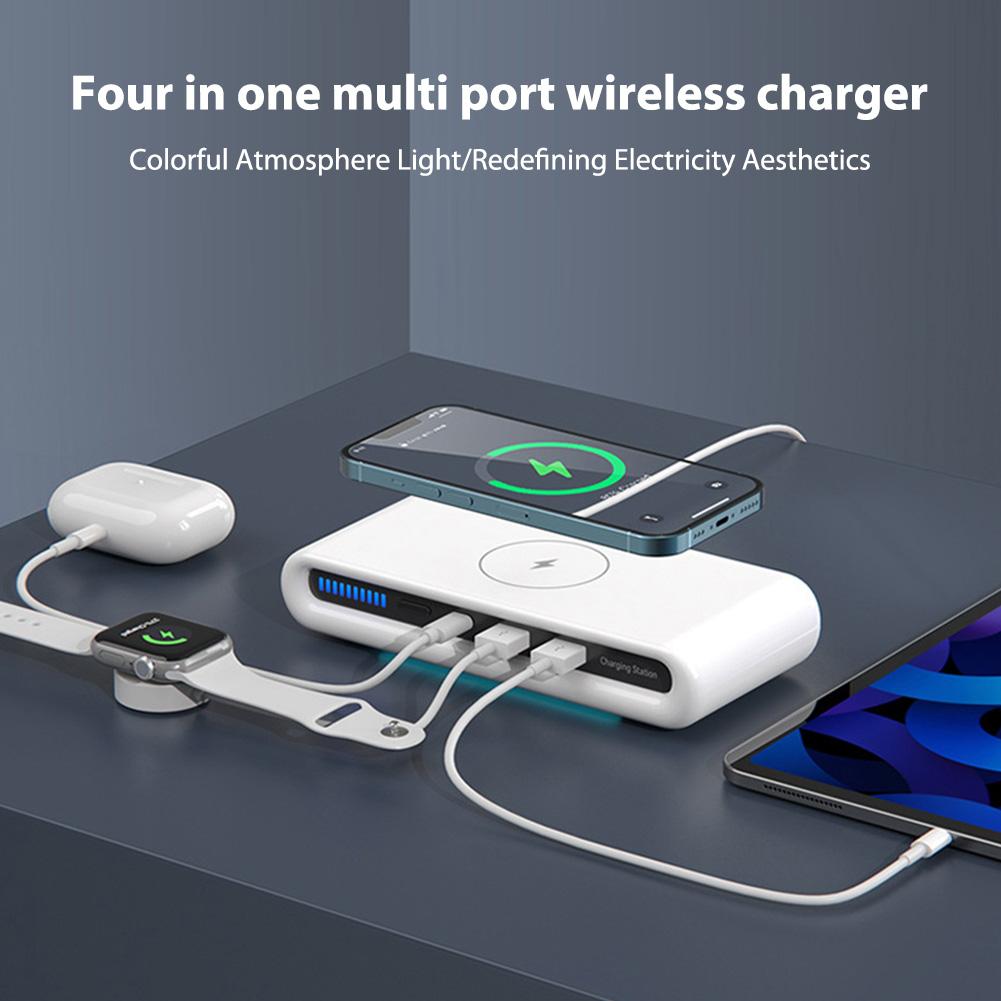 Cargador Rápido de 15W USB Tipo C Cargador de Escritorio para Teléfono con Luz LED Colorida Cargador Inalámbrico para Teléfono Magnético para iPhone Watch