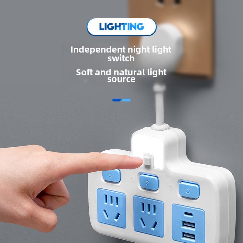 Multifunction USB Nightlight Power Strip with Wireless Multi-Switch and One-to-Many Conversion Sockets.