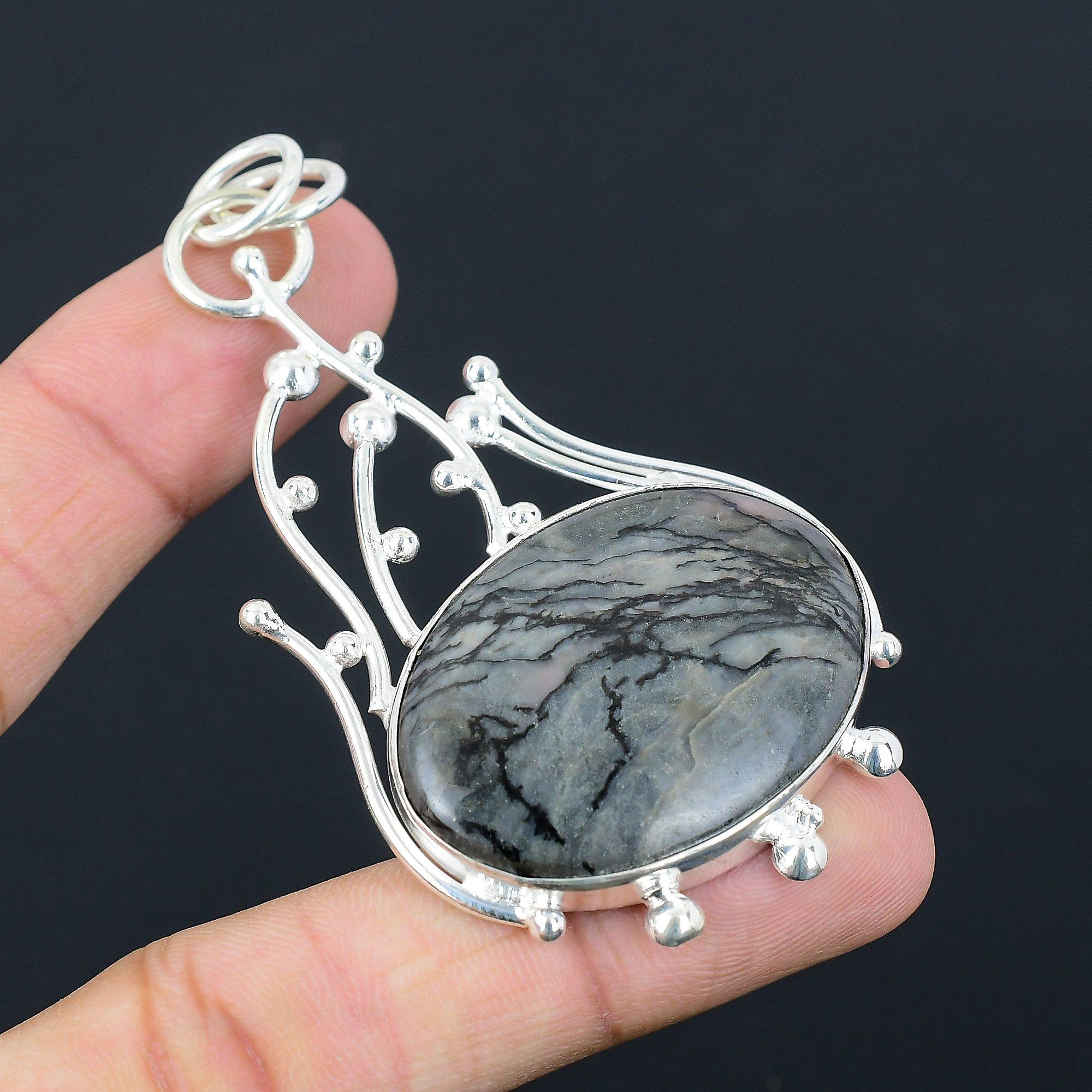 Friendship Day Sale Sterling Silver Oval Porcelain Jasper Stone Wedding Pendant