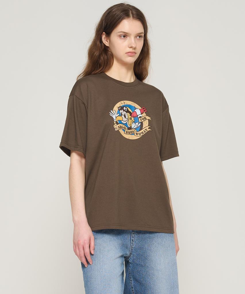CARGOBROS FOR WOMAN Eagles Cartoon Graphic Short Sleeve T-Shirt (Khaki)