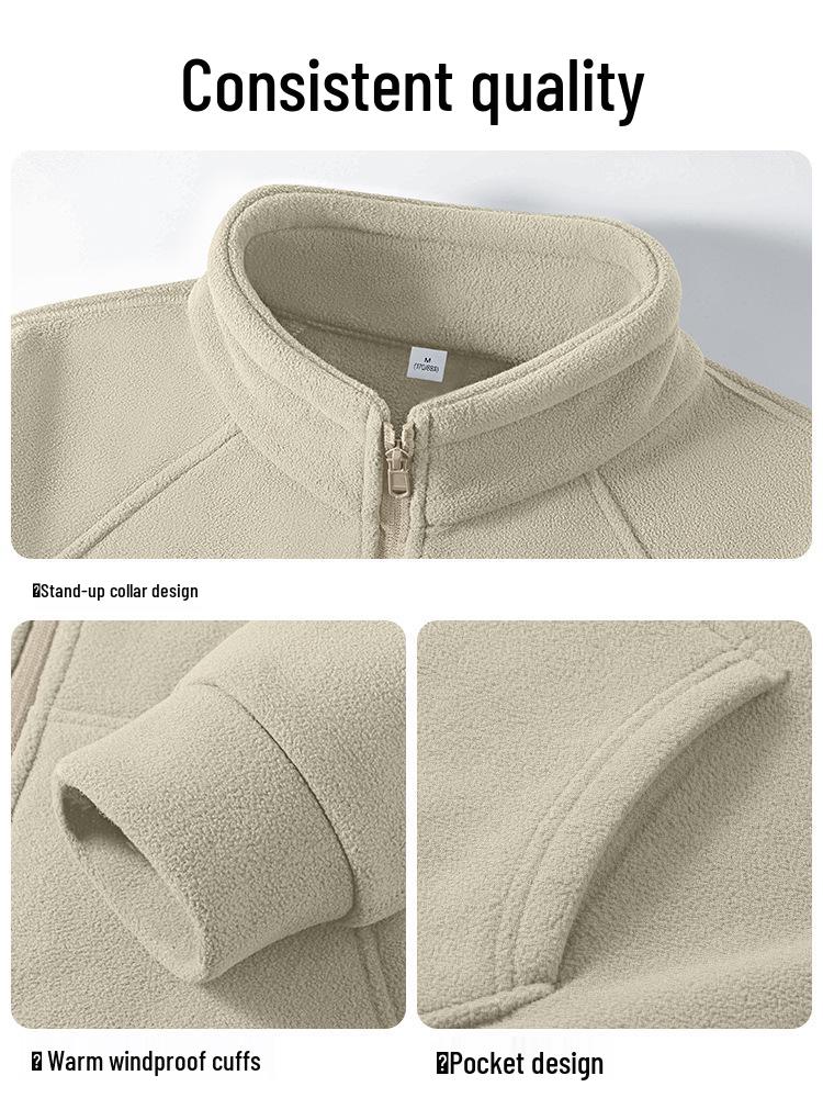 Men's 500G Polar Fleece Stand-Up Collar Jacket, Winter Plus Velvet Thickened Sweatshirt