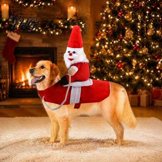 Pet Birthday Costume Santa Rider Dog Costume, Christmas Outfit, Adjustable Closure, Funny Festival Large Apparel for Small To Medium Dogs, Holiday