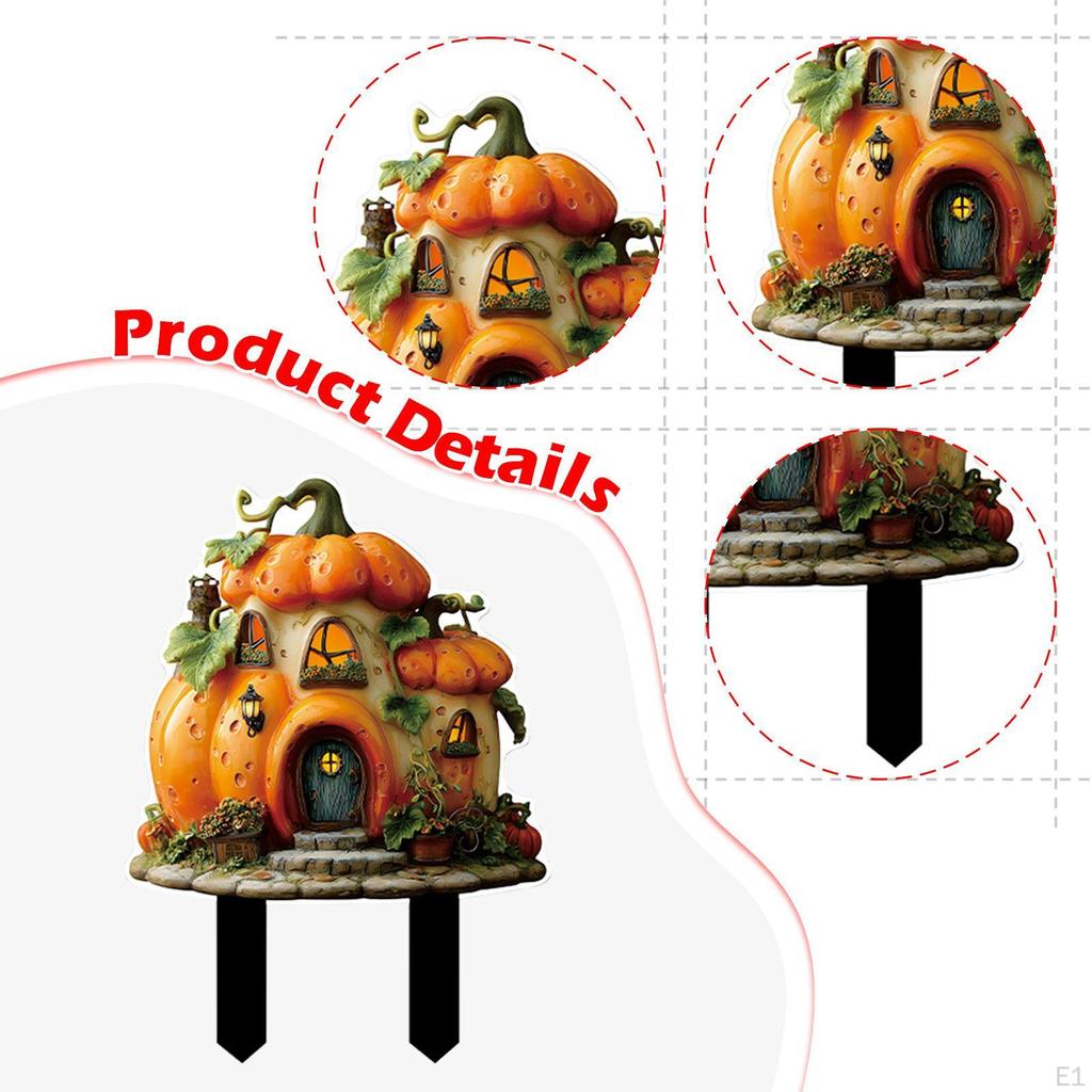 2D Flat Pumpkin Stake Garden Sign Rainproof Novelty Yard Halloween Decoration for Patio