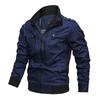 Autumn Winter Men Stand Collar Long Sleeve Jacket Multi Pockets Elastic Hem Zipper Placket Windbreaker Jacket Coat