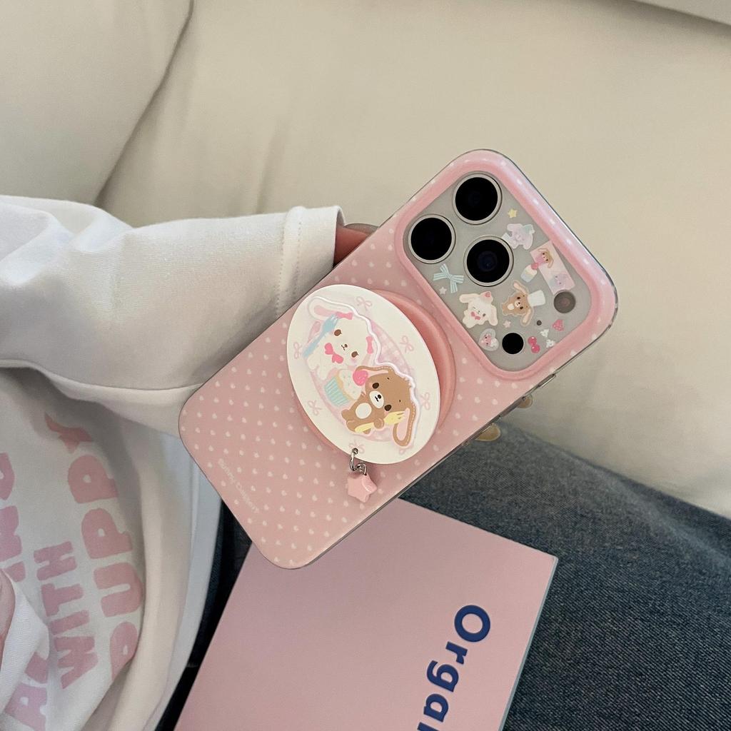 Girly Pink Polka Dot iPhone 17 Pro Max Case with Magnetic Bracket